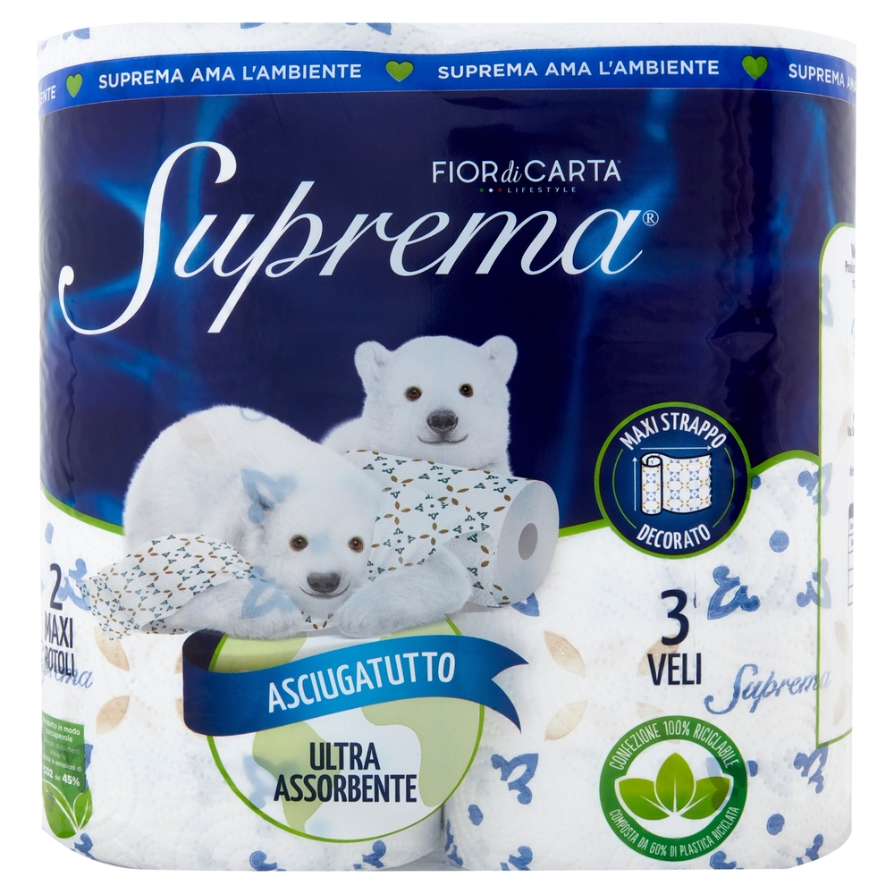 Fior di Carta Lifestyle Suprema Asciugatutto Ultra Assorbente 3 Veli Maxi Rotoli 2 pz